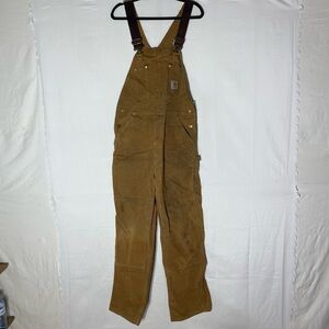 Carhartt Tan Brown Duck Canvas Expertly Worn In Work Bib Overalls 36X34